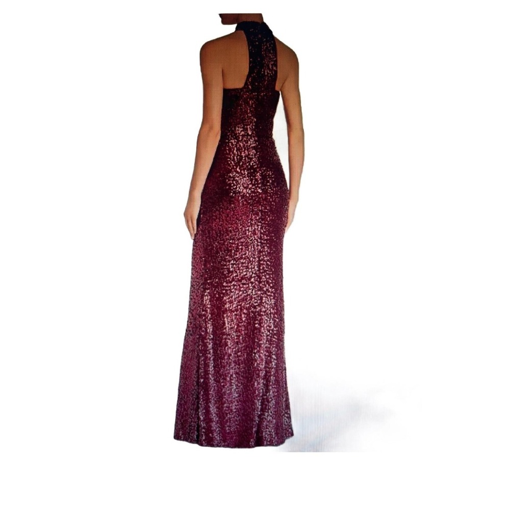 Aqua Women's Sequined Dress NWOT Sz 2 XS Maxi Halter Neck Gown Burgundy Wine